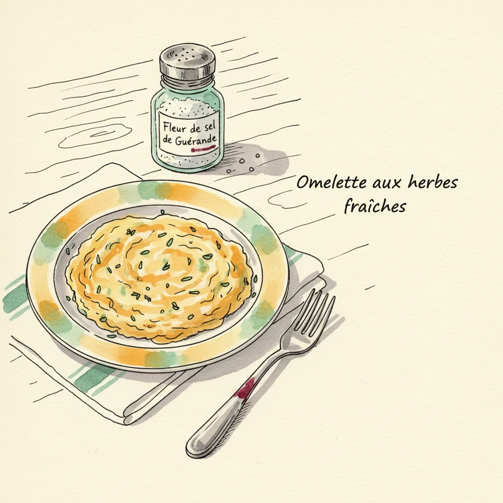 Illustration de Omelette aux herbes fraiches avec sa recommandation condimentaire