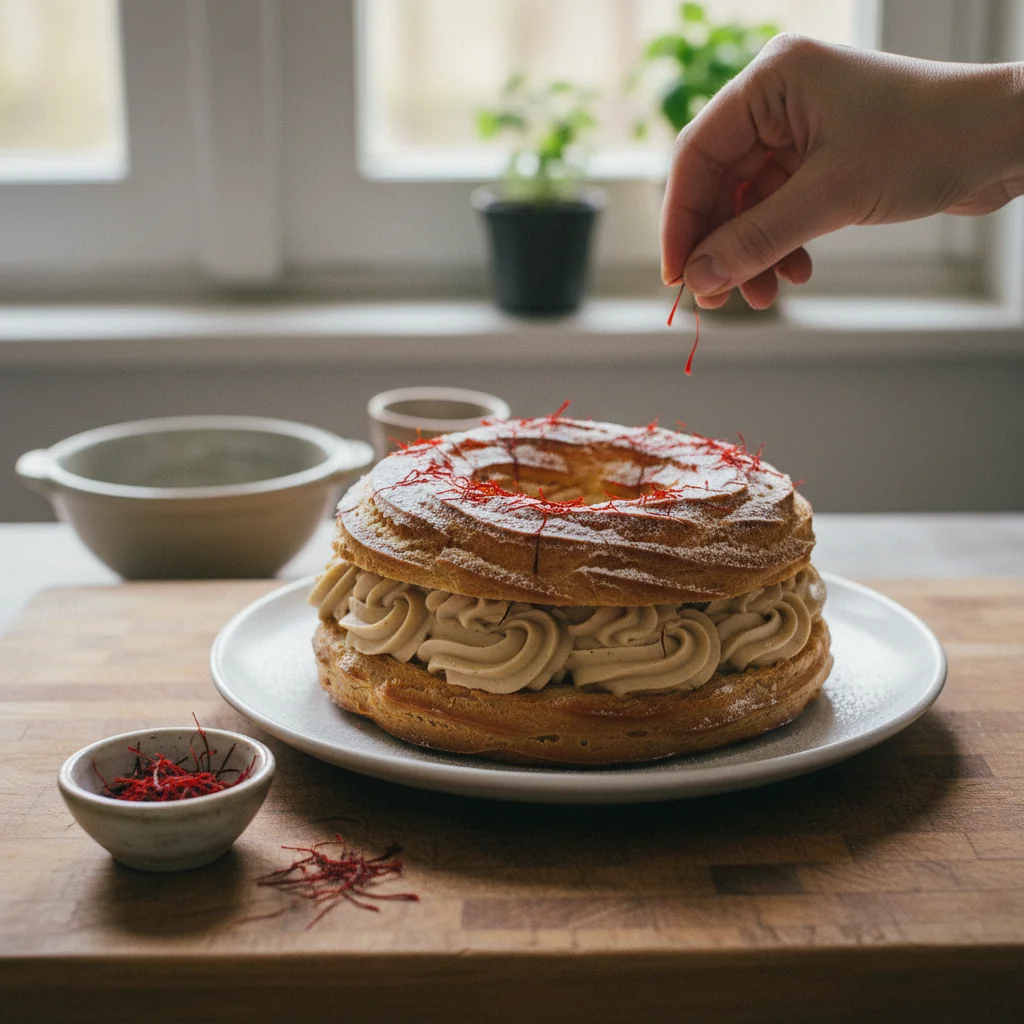 Illustration de Paris-Brest classique à la crème pralinée avec sa recommandation condimentaire