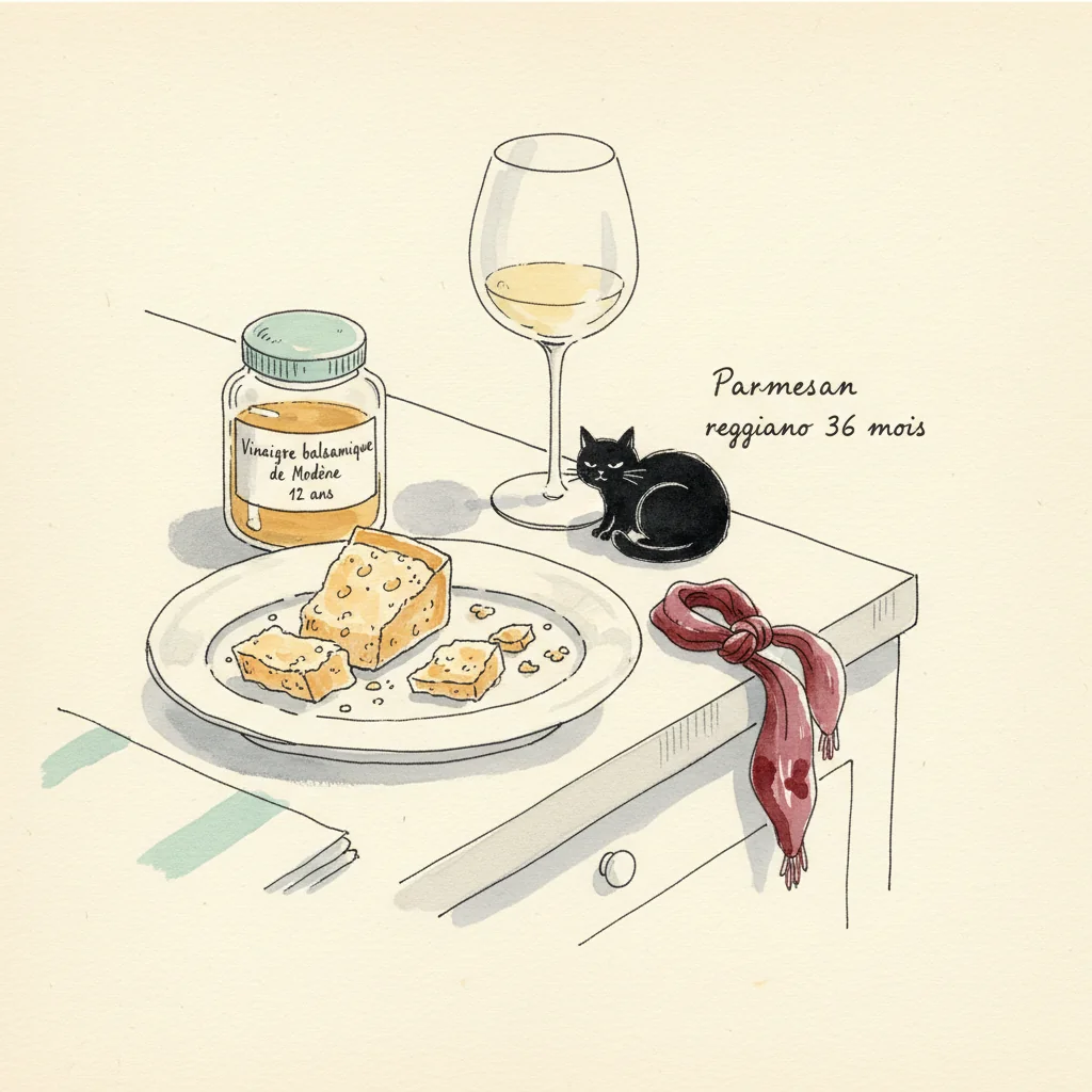 Illustration de Parmesan reggiano 36 mois avec sa recommandation condimentaire