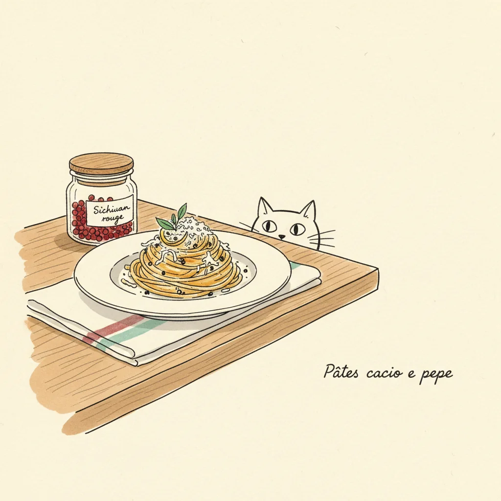 Illustration de Pates cacio e pepe avec sa recommandation condimentaire