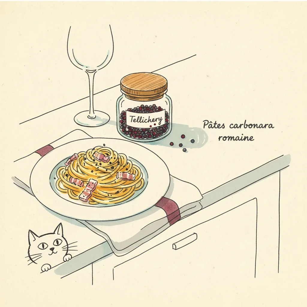 Illustration de Pates carbonara romaine avec sa recommandation condimentaire