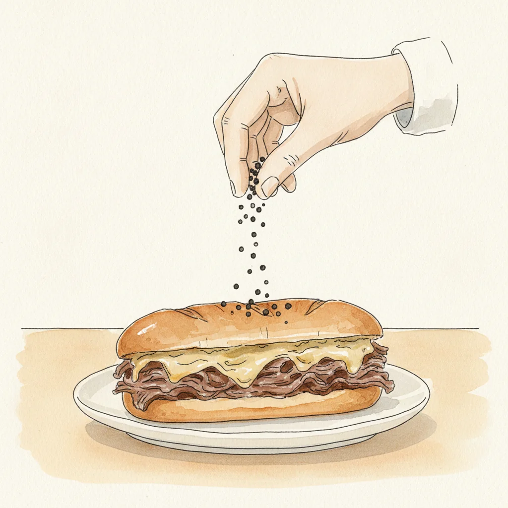 Illustration of Philly cheesesteak with its condiment recommendation