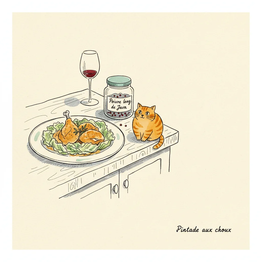 Illustration de Pintade aux choux avec sa recommandation condimentaire