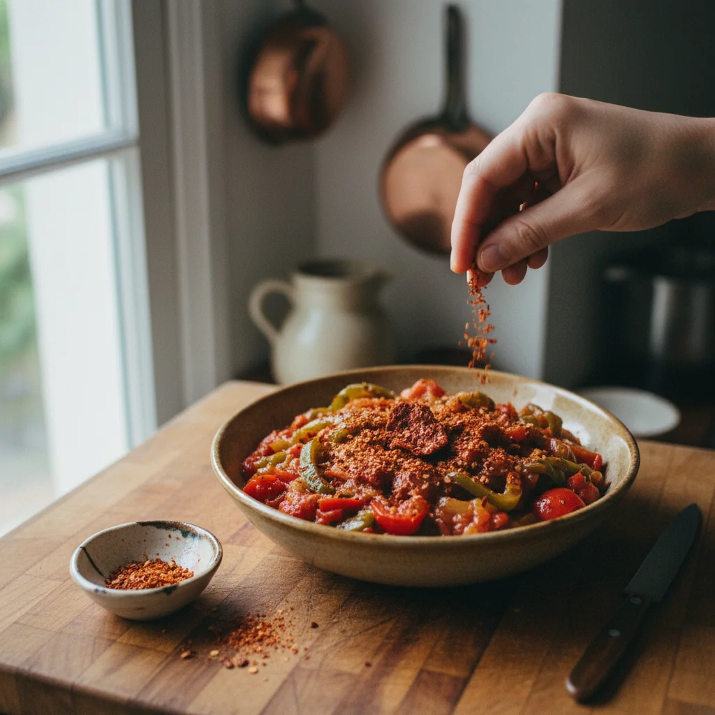 Illustration de Piperade basque avec sa recommandation condimentaire