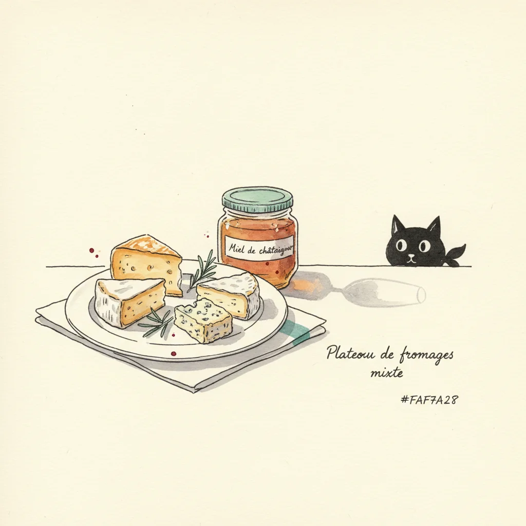 Illustration de Plateau de fromages mixte avec sa recommandation condimentaire