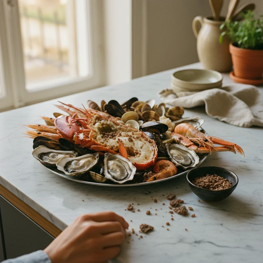 Illustration de Plateau de fruits de mer avec sa recommandation condimentaire