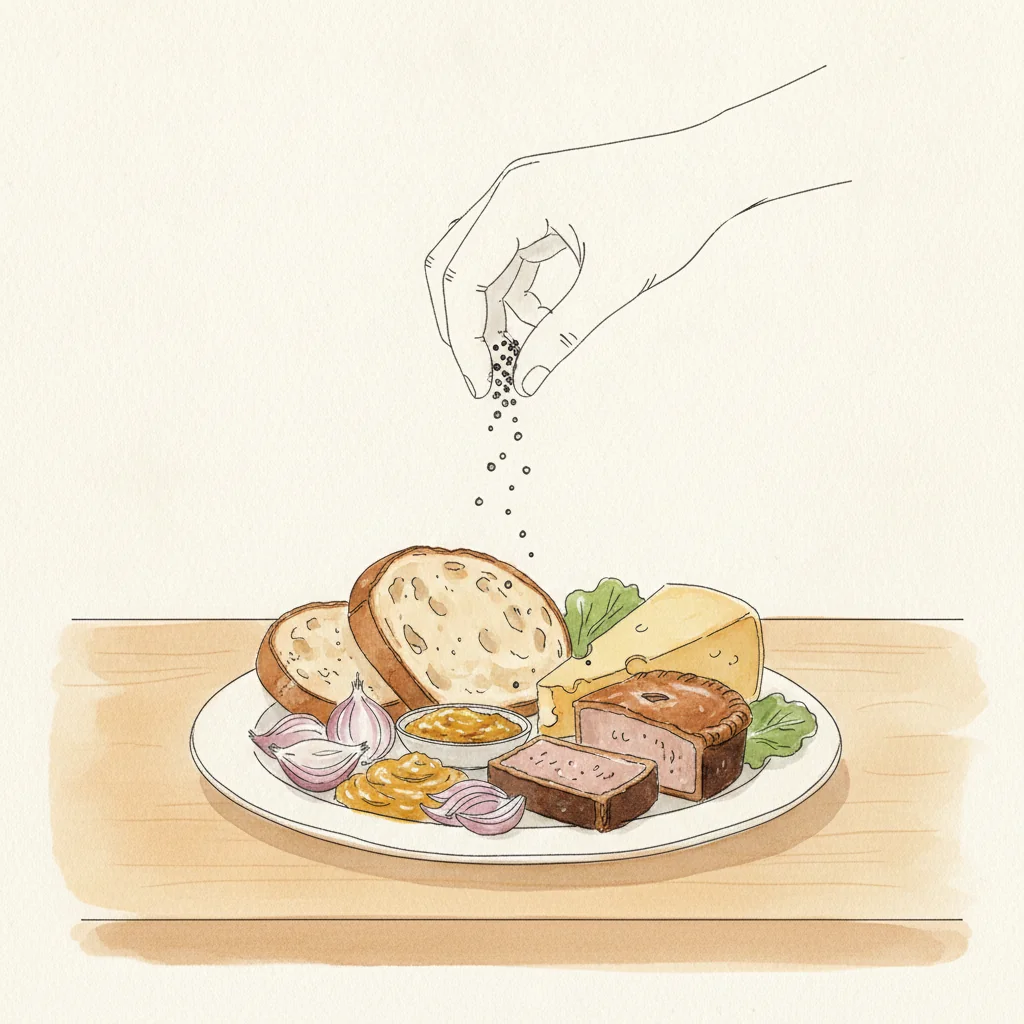 Illustration of Ploughman's lunch with its condiment recommendation