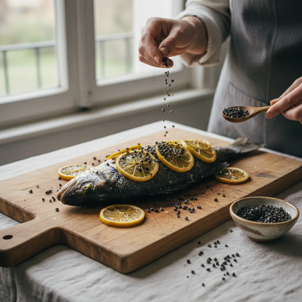 Illustration Poisson au citron confit avec Sel fumé danois