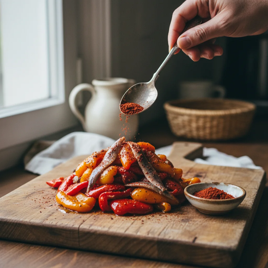 Illustration Poivrons confits aux anchois avec Paprika de la Vera fumé