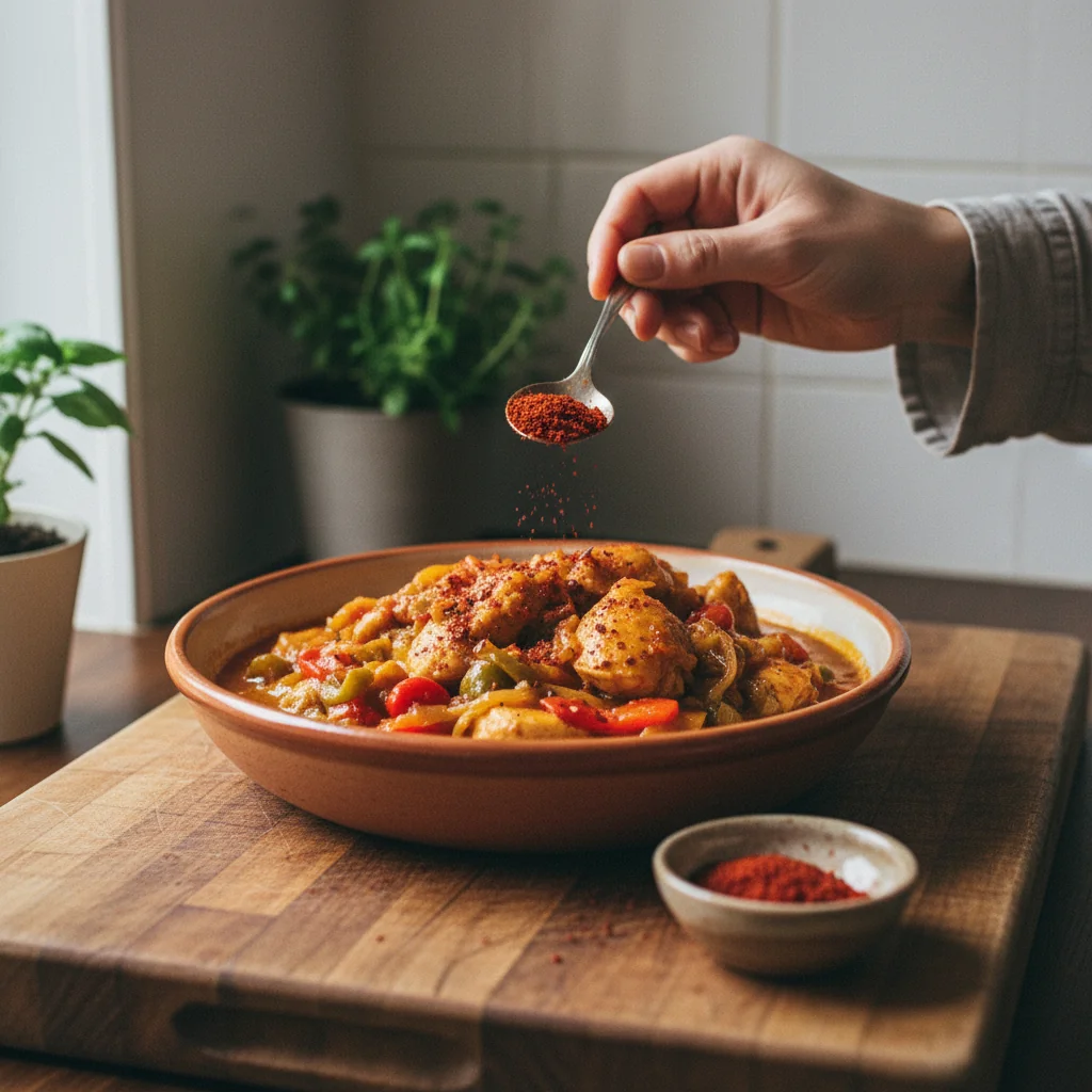 Illustration de Poulet basquaise avec sa recommandation condimentaire