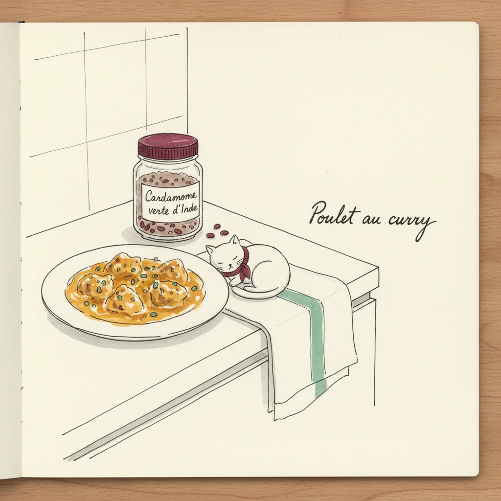 Illustration de Poulet au curry avec sa recommandation condimentaire