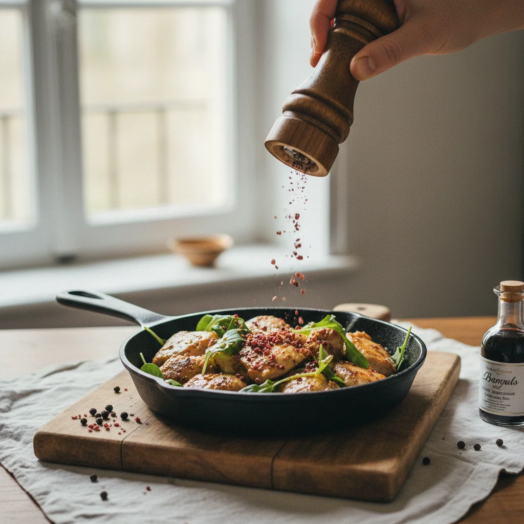 Illustration de Poulet sauté à la vinaigrette avec sa recommandation condimentaire