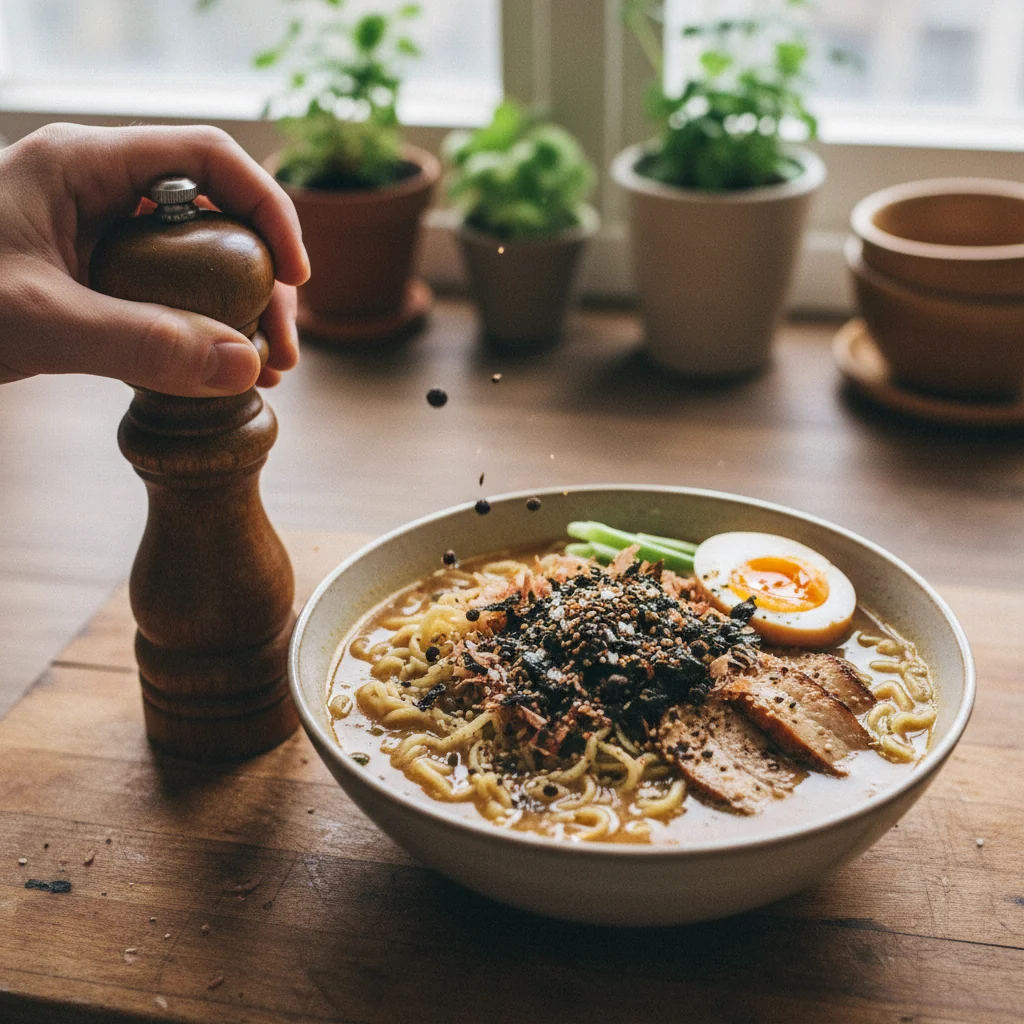 Illustration de Ramen au miso japonais avec sa recommandation condimentaire