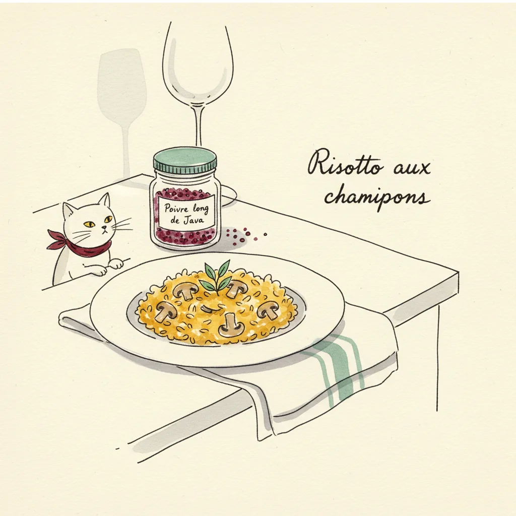 Illustration de Risotto aux champignons avec sa recommandation condimentaire