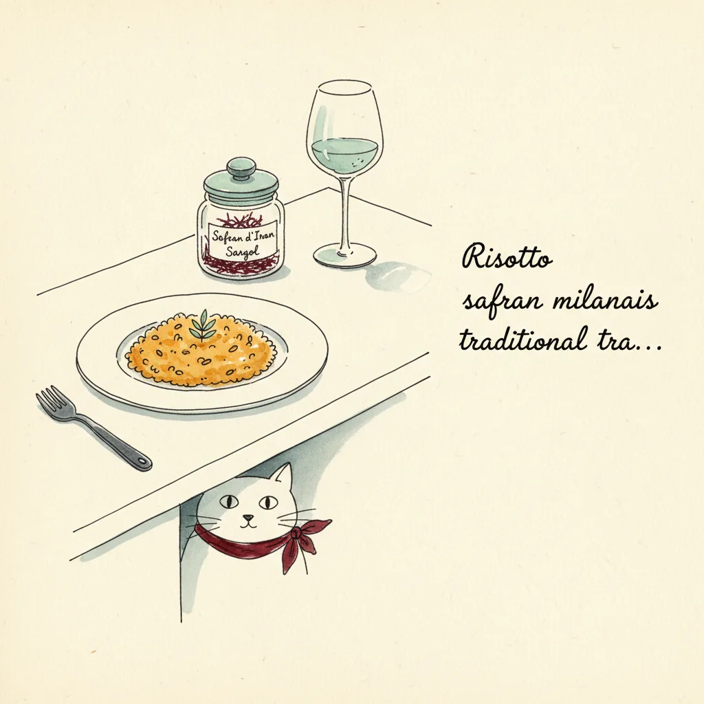 Illustration de Risotto safran milanais traditionnel avec sa recommandation condimentaire