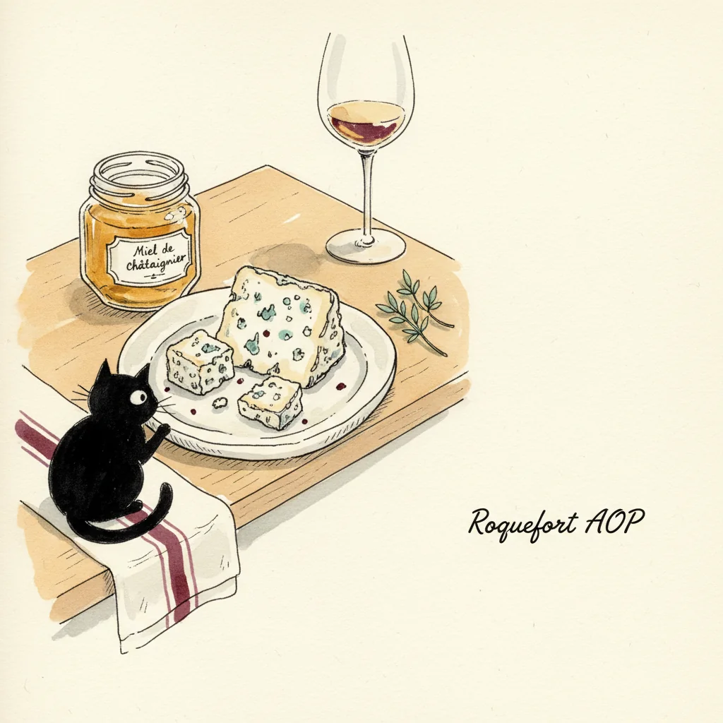 Illustration de Roquefort AOP avec sa recommandation condimentaire