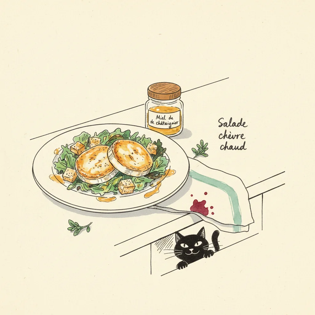 Illustration de Salade chevre chaud avec sa recommandation condimentaire