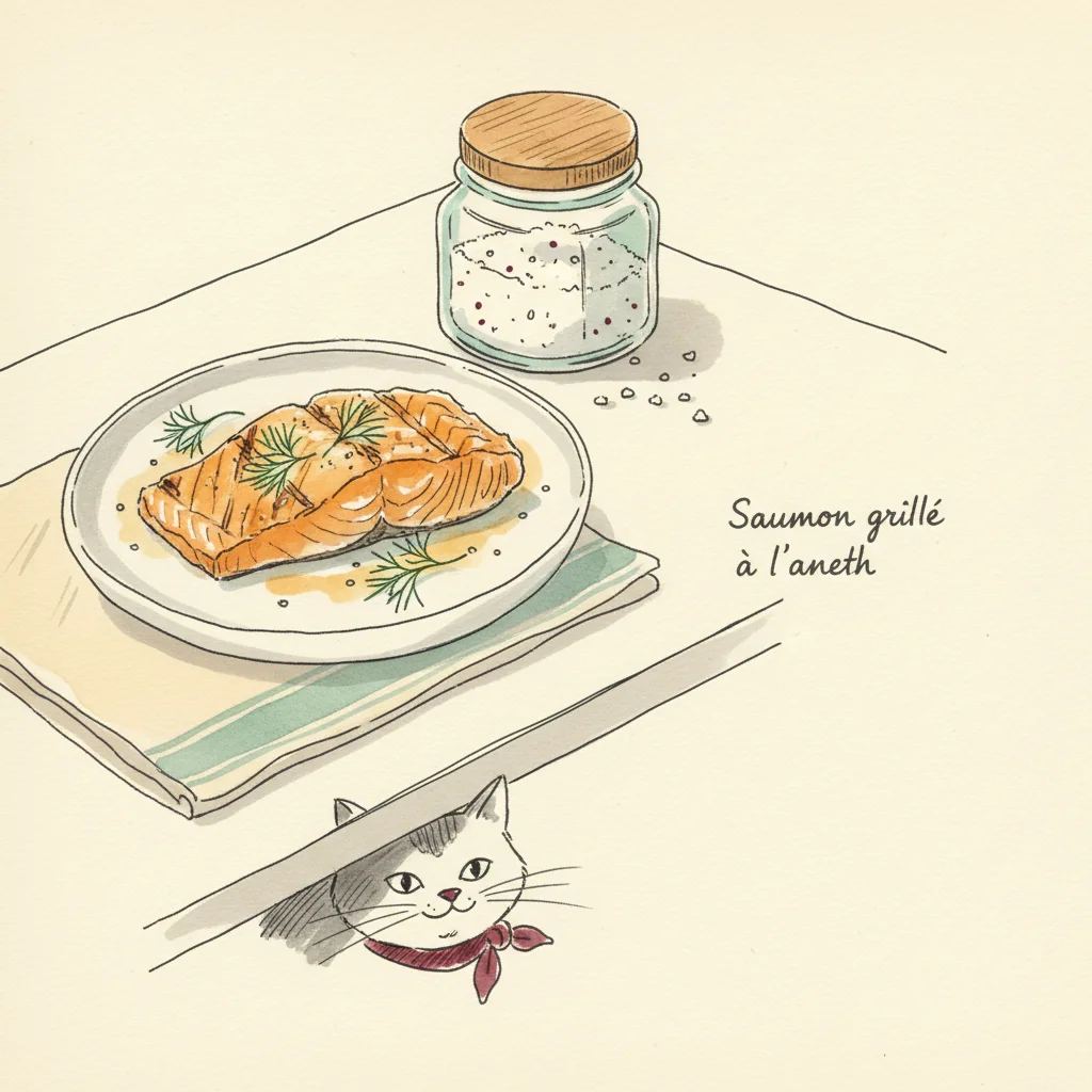 Illustration Saumon grille a l'aneth avec Fleur de sel de Guérande