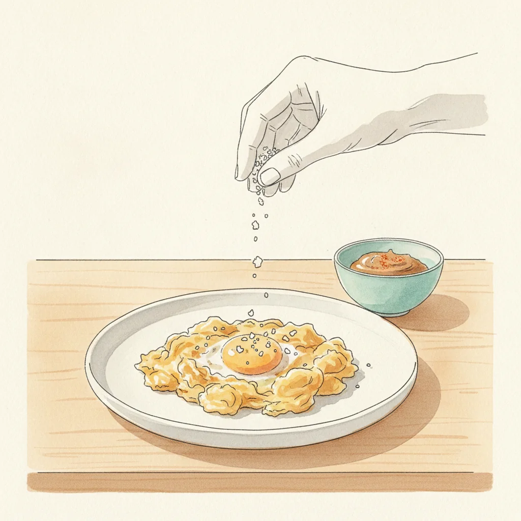 Illustration of Scrambled eggs with its condiment recommendation