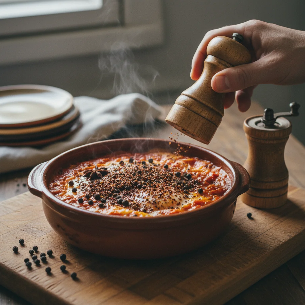 Illustration de Shakshuka aux tomates avec sa recommandation condimentaire