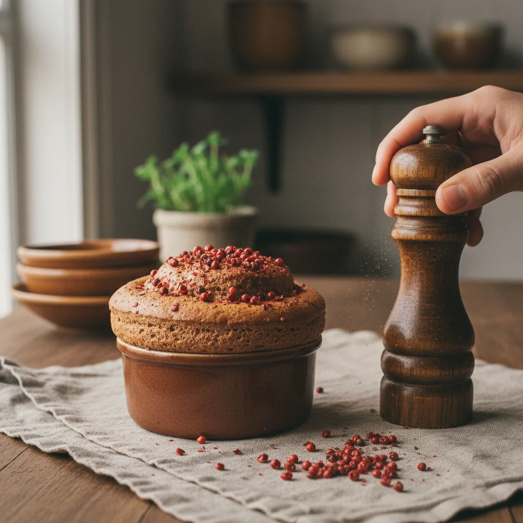 Illustration de Soufflé au chocolat chaud avec sa recommandation condimentaire