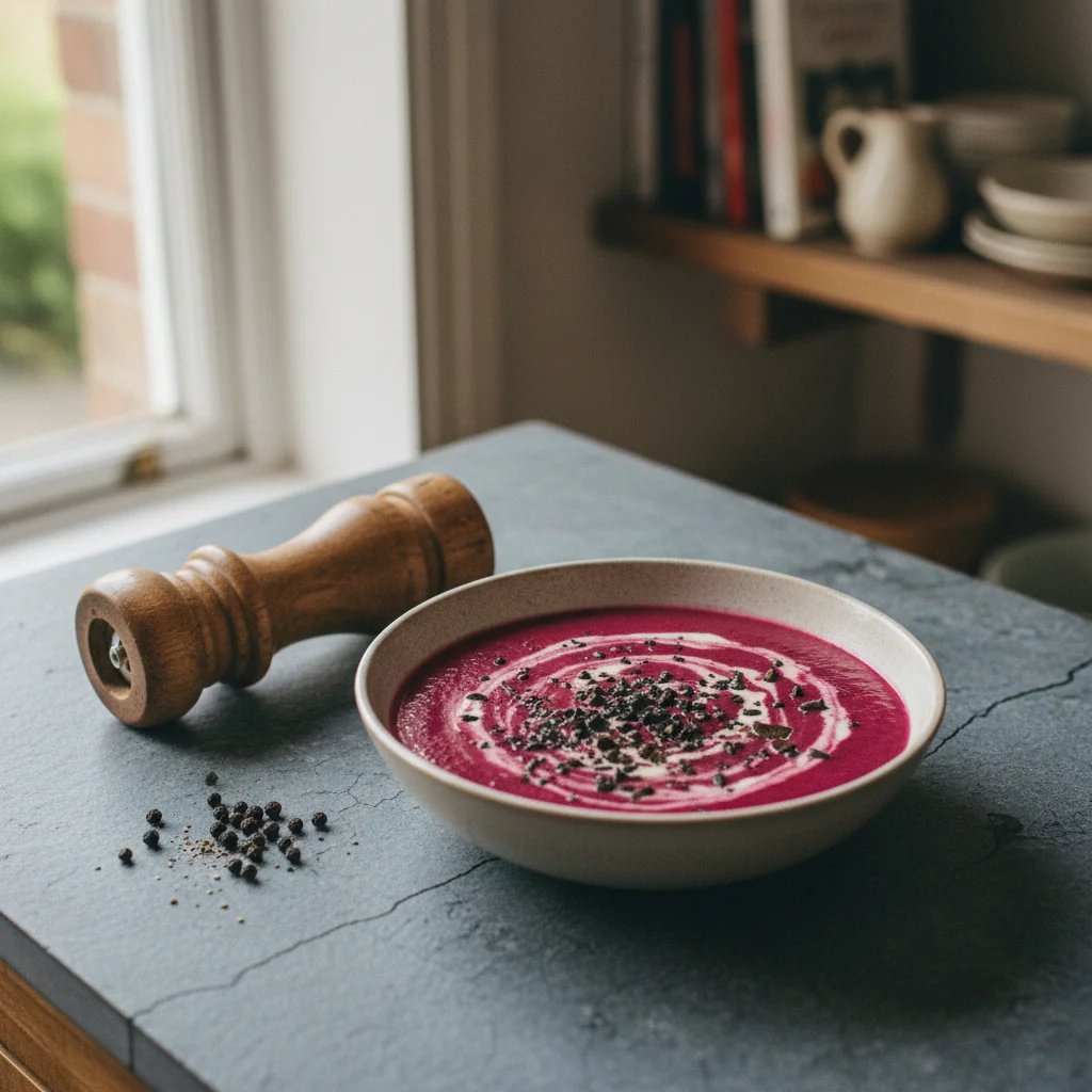 Illustration de Soupe de betterave à la crème avec sa recommandation condimentaire