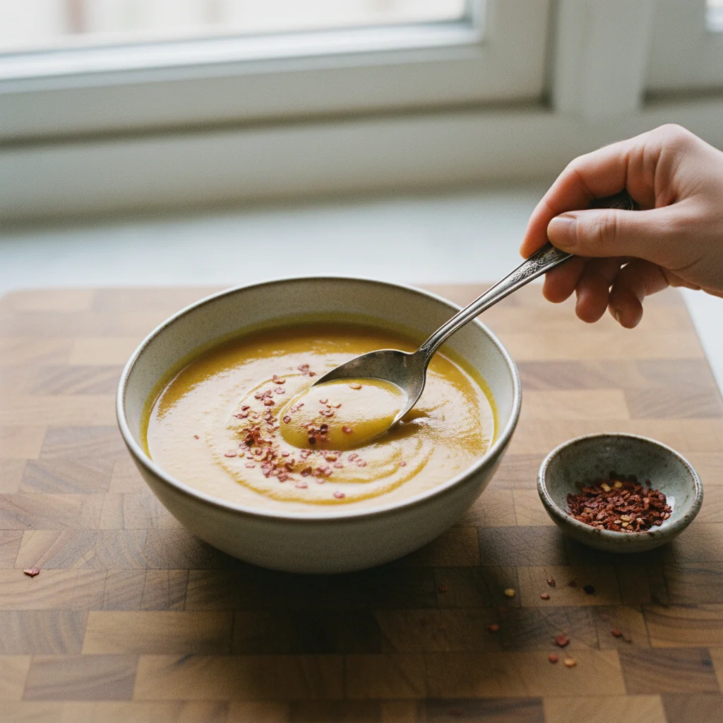 Illustration de Soupe courge coco avec sa recommandation condimentaire