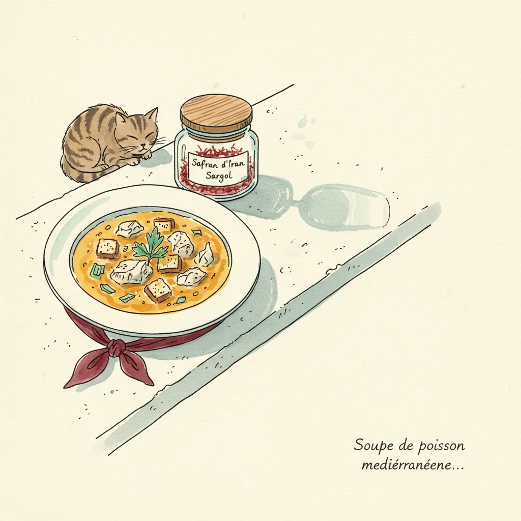 Illustration de Soupe de poisson mediterraneenne avec sa recommandation condimentaire