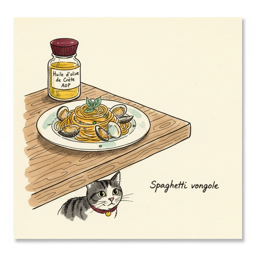 Illustration de Spaghetti vongole avec sa recommandation condimentaire