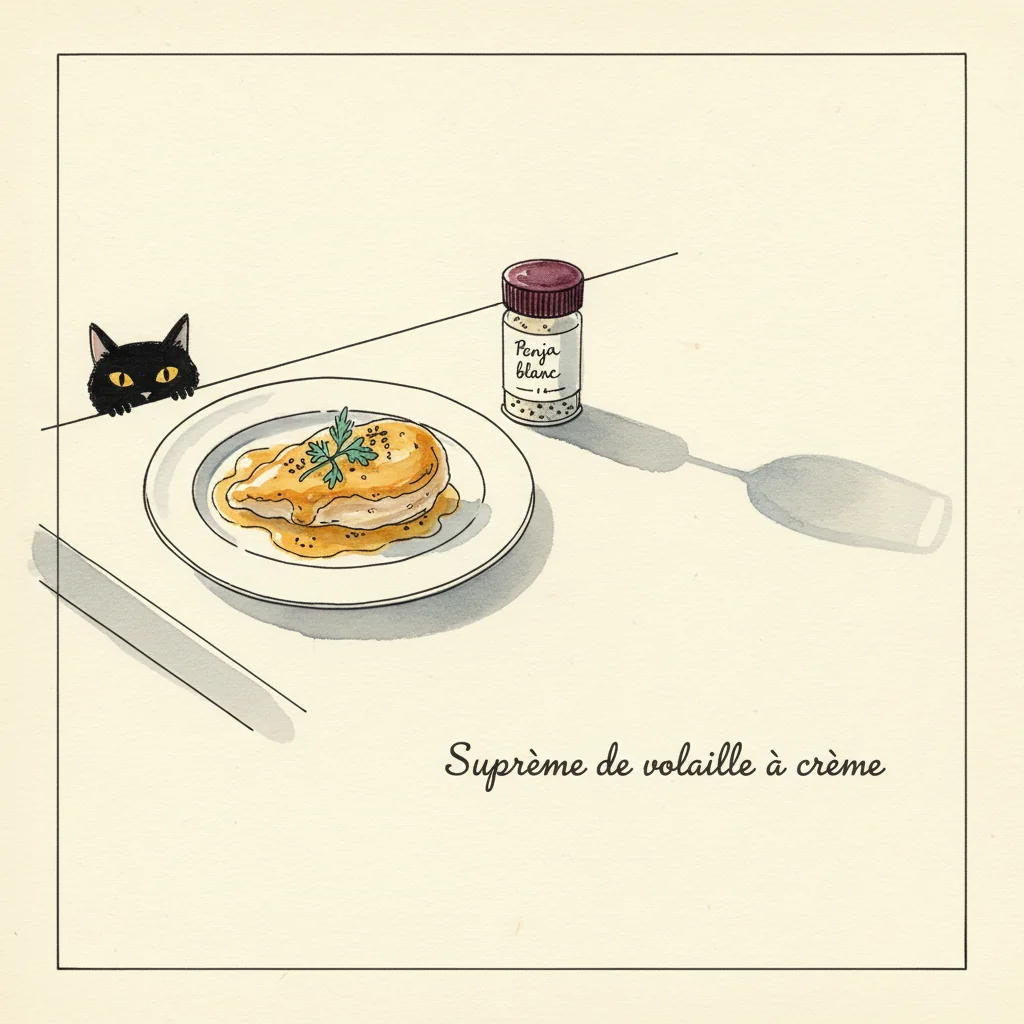 Illustration Suprême de volaille à la crème avec Penja blanc