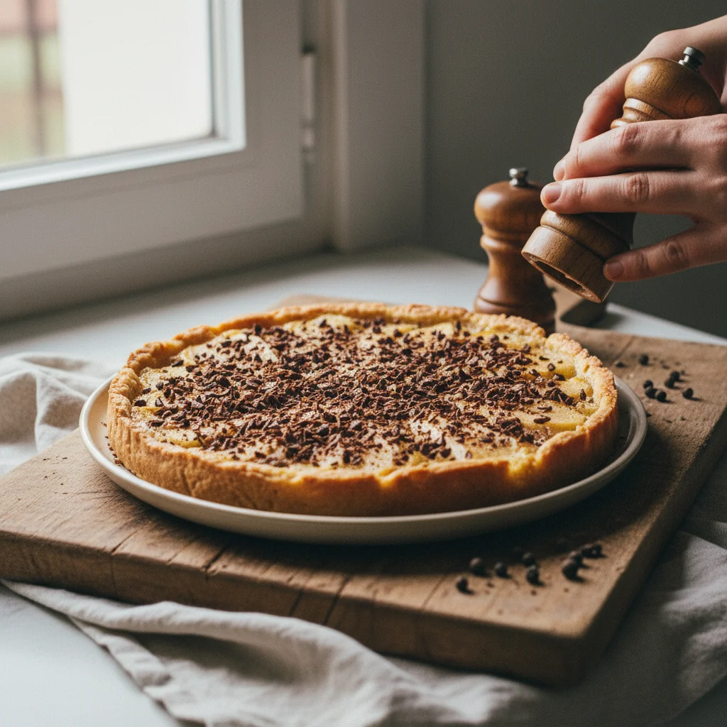Illustration Tarte Bourdaloue (poire amandine) avec Fève Tonka du Brésil