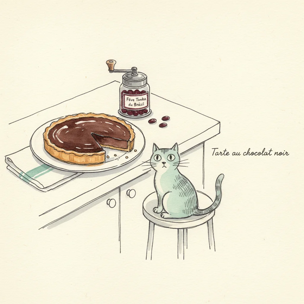 Illustration Tarte au chocolat noir avec Fève Tonka du Brésil