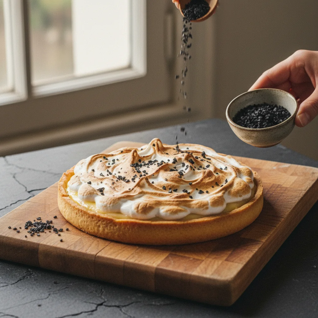 Illustration Tarte au citron meringuée avec Sel noir d'Hawaï Hiwa Kai