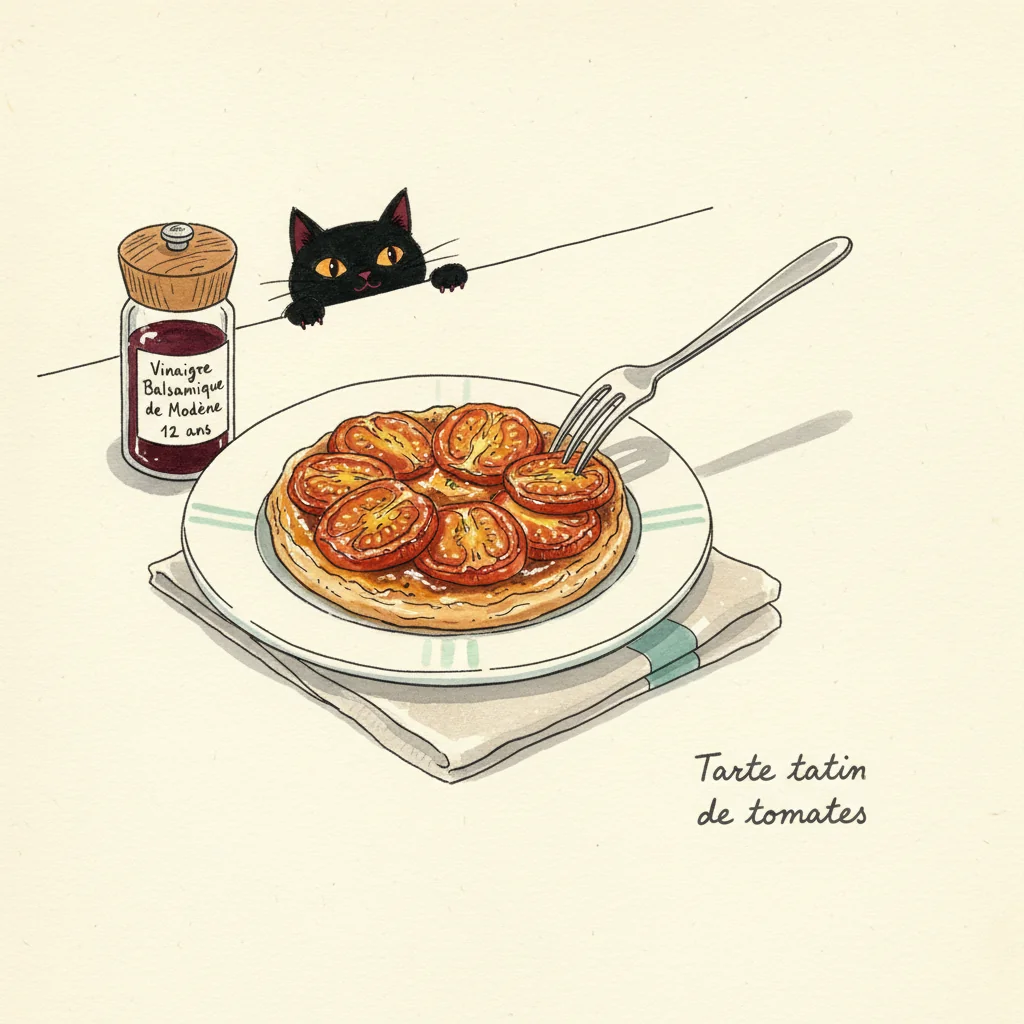 Illustration de Tarte tatin de tomates avec sa recommandation condimentaire