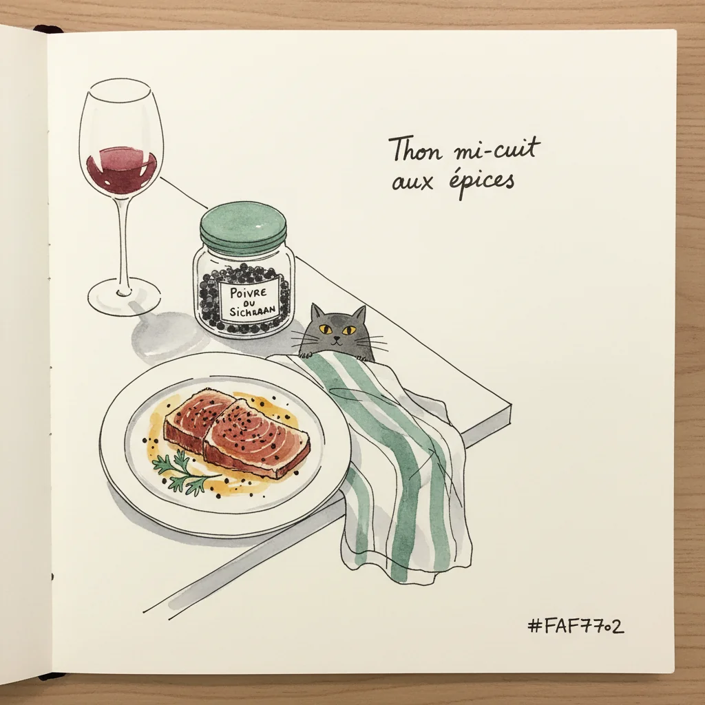 Illustration Thon mi-cuit aux epices avec Poivre du Sichuan