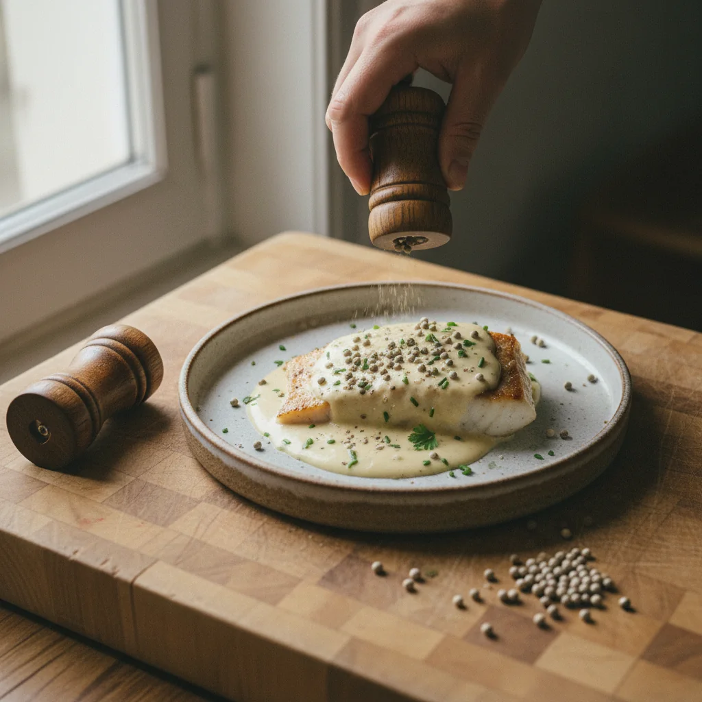 Illustration Turbot grillé au beurre blanc avec Penja blanc
