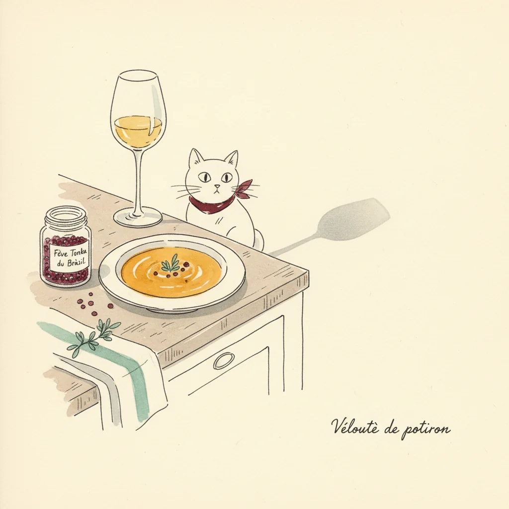 Illustration de Veloute de potiron avec sa recommandation condimentaire