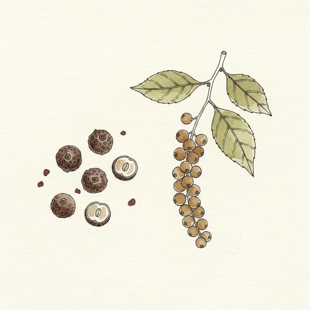 Japanese sansho pepper husks, small finely textured green-brown grains, in a Japanese ceramic dish