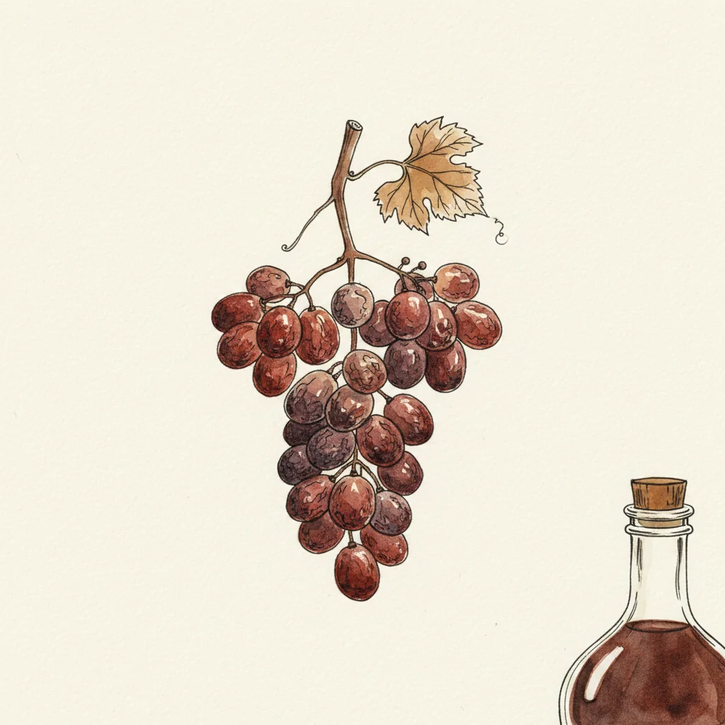 Dark amber sherry vinegar poured from a clear glass bottle into a spoon, with toasted walnuts and a wedge of dried fig on a wooden board